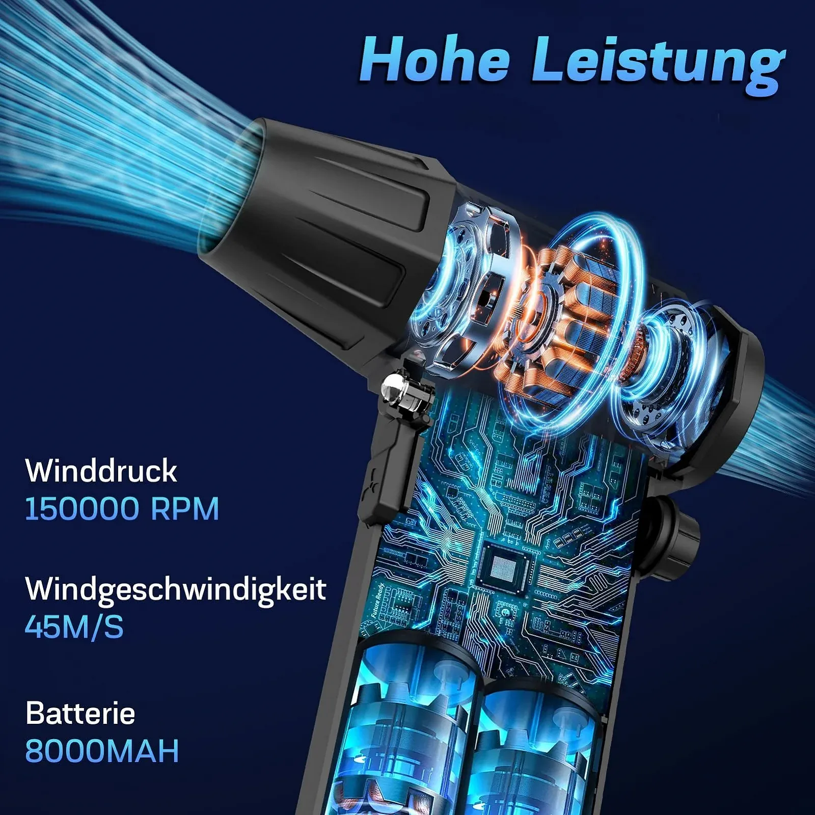 Акумуляторний повітродувка  150 000 об/хв 3 швидкості 8000 мАг, фото №2