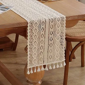 Купити Скатертина-доріжка meioro Style-C мереживна з китицями 30 x 180 см Бежева - Фото 1 Скатертина-доріжка meioro Style-C мереживна з китицями 30 x 180 см Бежева - Фото 1
