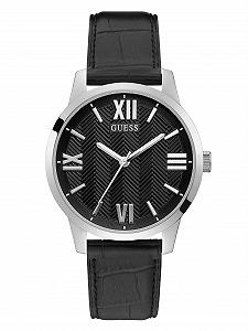 Мужские часы GUESS GW0250G1 аналоговые кварцевые с кожаным ремешком серебристый/черный - Фото 1
