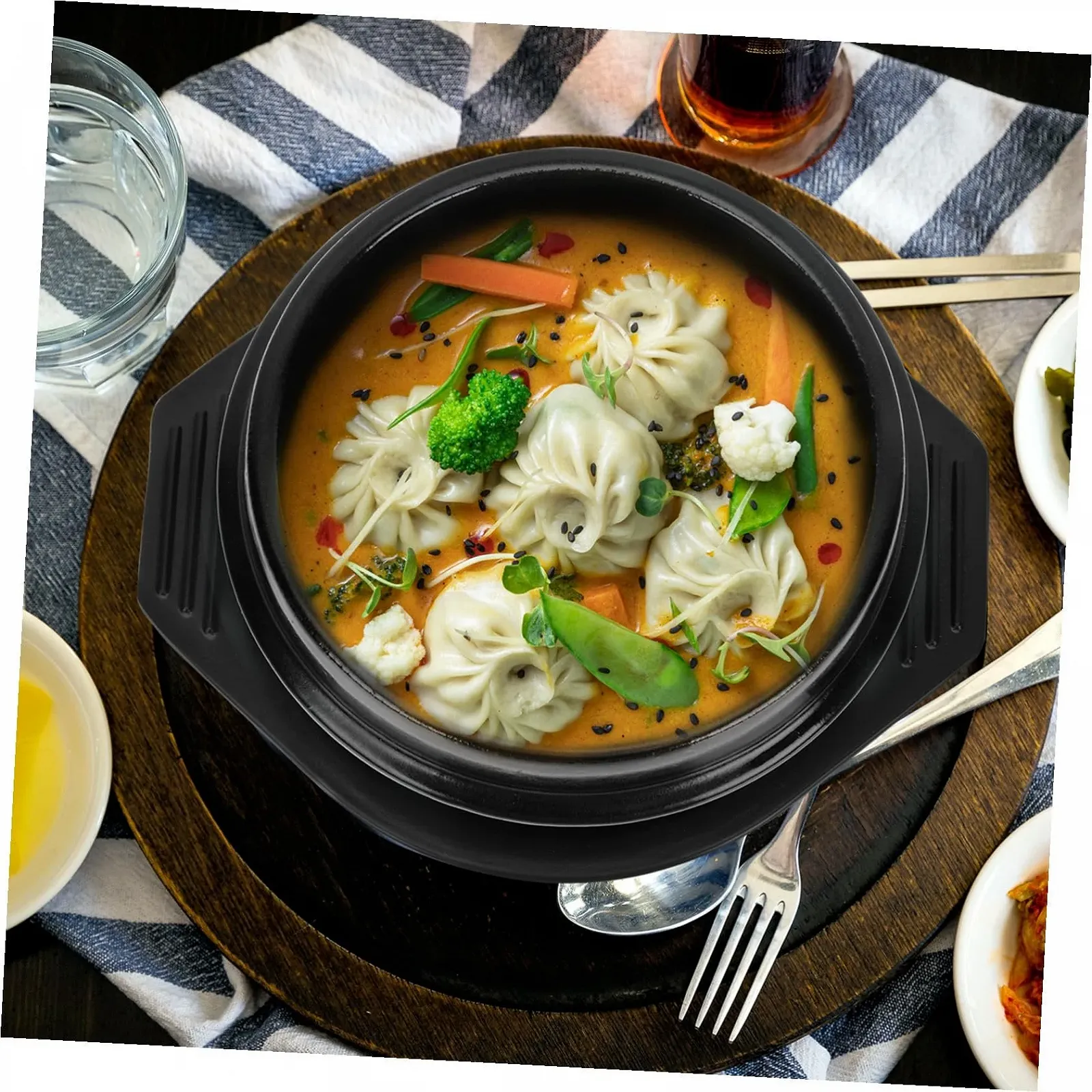 Керамическая кастрюля Lurrose термостойкая с подставкой прочная для медленного приготовления, фото №6