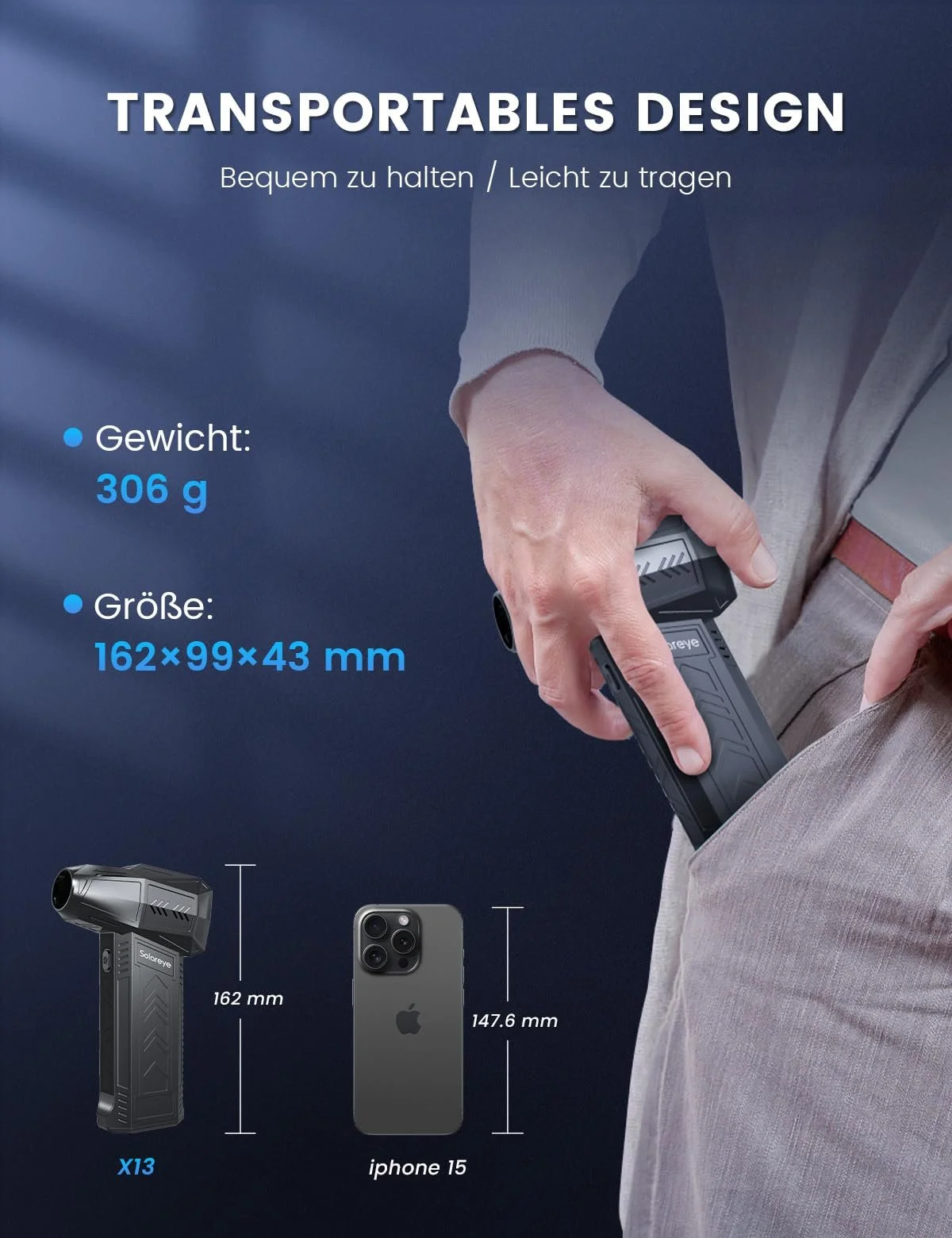 Електрична повітродувка Solareye 3 швидкості 180,000 RPM 6000 mAh з щіткою для чищення та USB швидкою зарядкою, фото №7 Електрична повітродувка Solareye 3 швидкості 180,000 RPM 6000 mAh з щіткою для чищення та USB швидкою зарядкою, фото №7