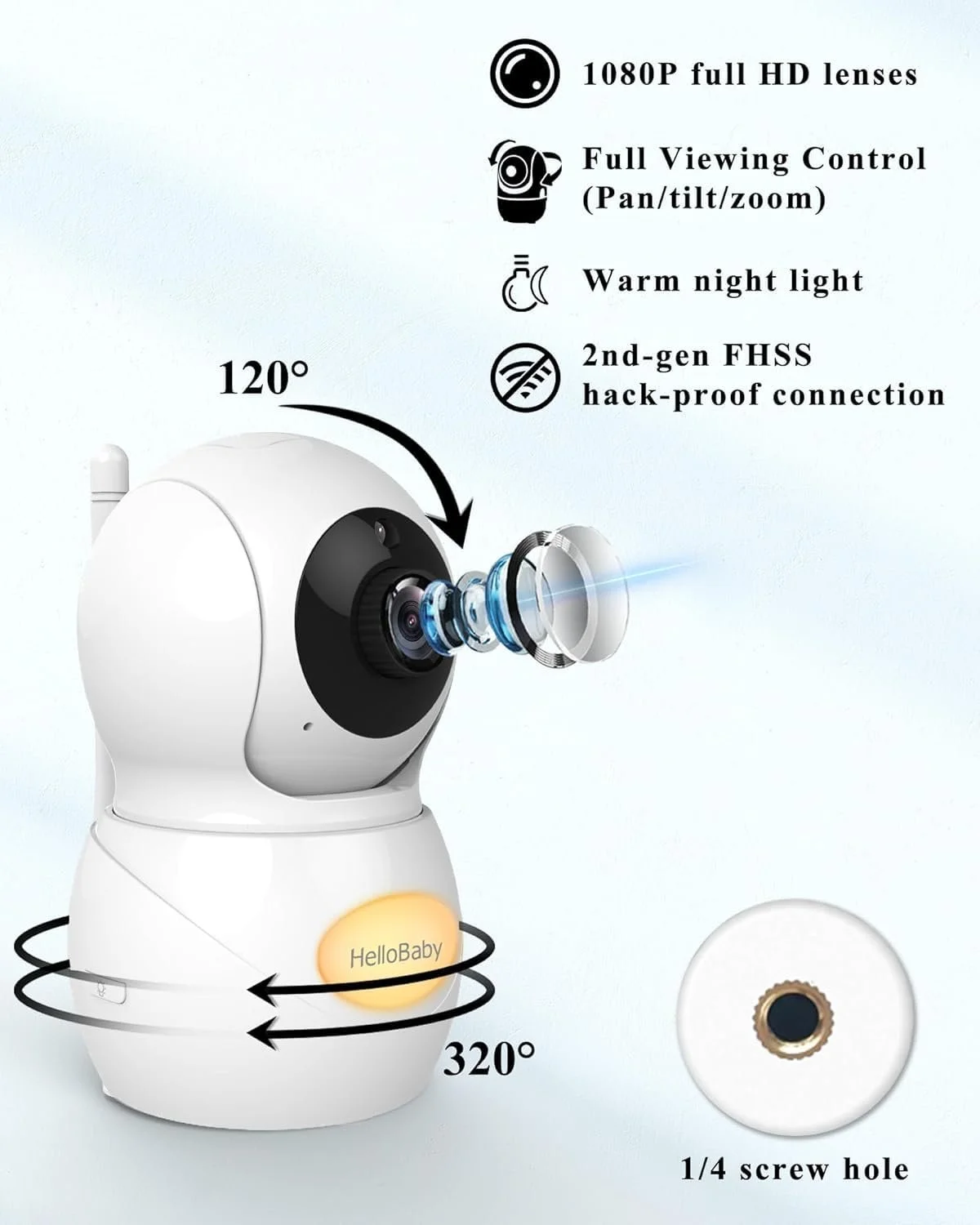 Відеоняня HelloBaby HB6081 5.5 дюймів 2 1080P камери Night Light, фото №3 Відеоняня HelloBaby HB6081 5.5 дюймів 2 1080P камери Night Light, фото №3