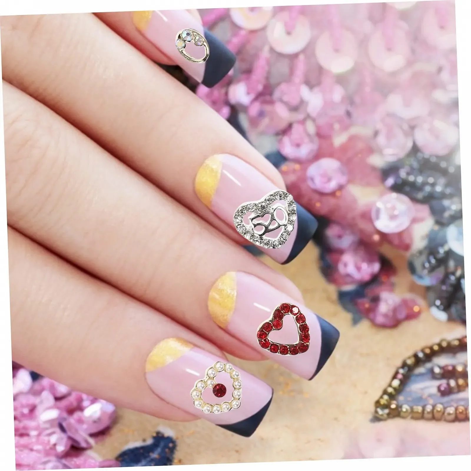 Украшения для ногтей Сердечки FRCOLOR 80 шт. Аксессуары для маникюра для дизайна ногтей ко Дню Святого Валентина, фото №3