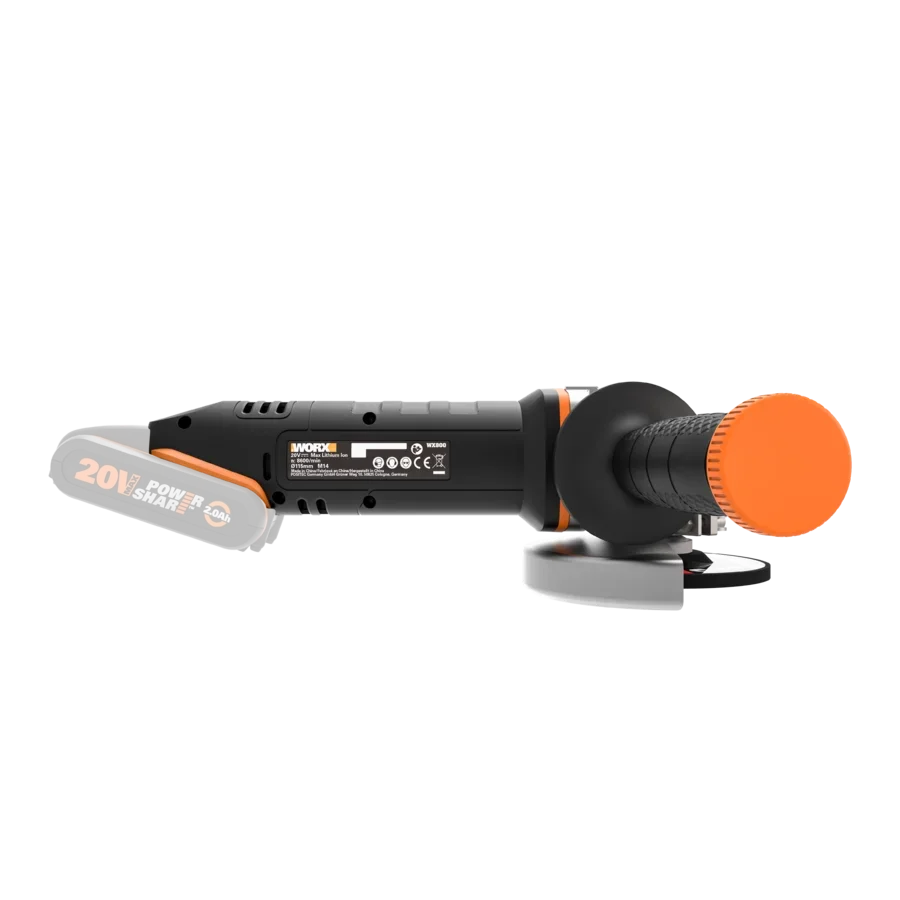 Акумуляторна кутова шліфувальна машина WORX WX800.9 / 20 В / 115 мм диск / Чорний-Помаранчевий, фото №3 Акумуляторна кутова шліфувальна машина WORX WX800.9 / 20 В / 115 мм диск / Чорний-Помаранчевий, фото №3