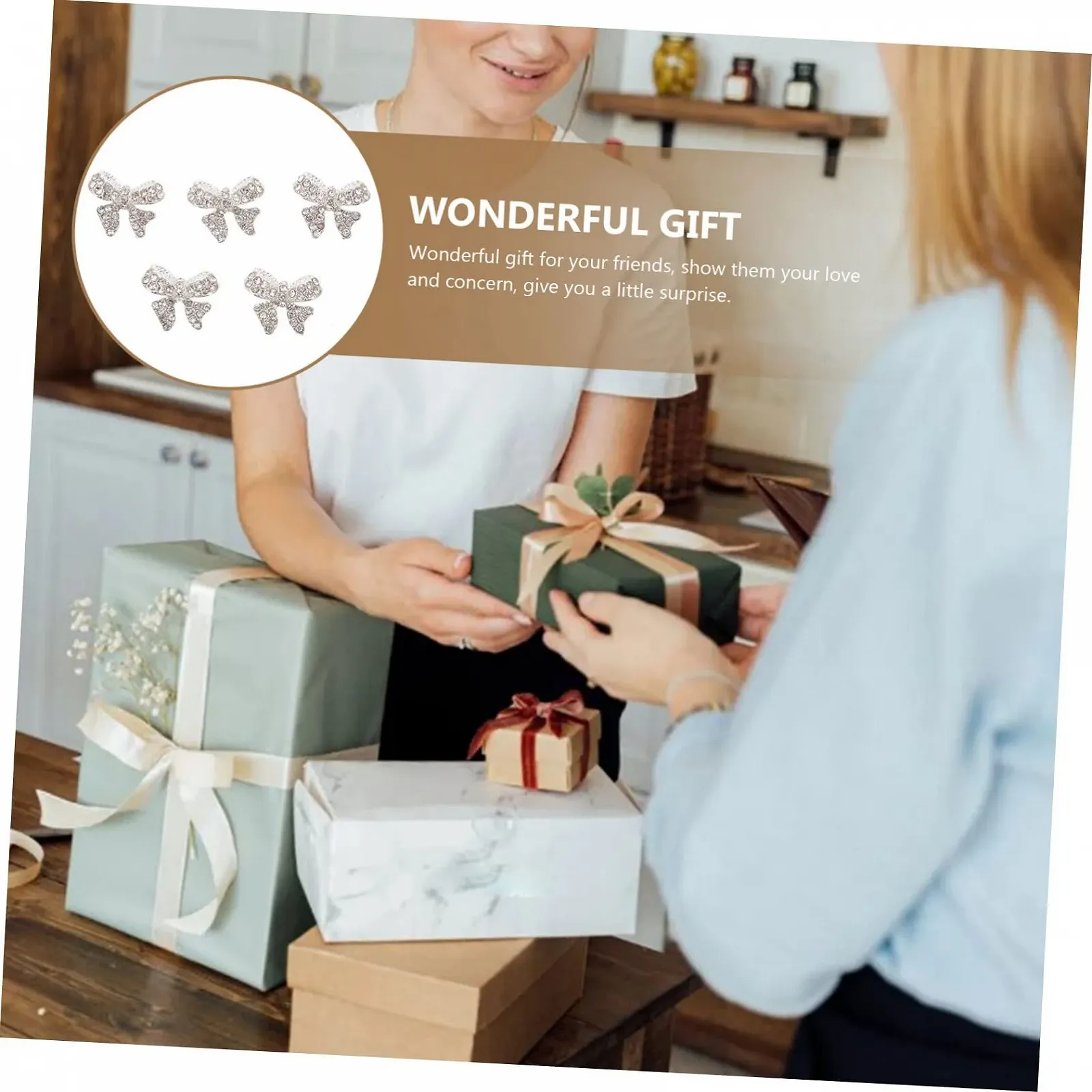 Подвеска для ногтей Бантик Металлический Серебряный, 5 шт, фото №7