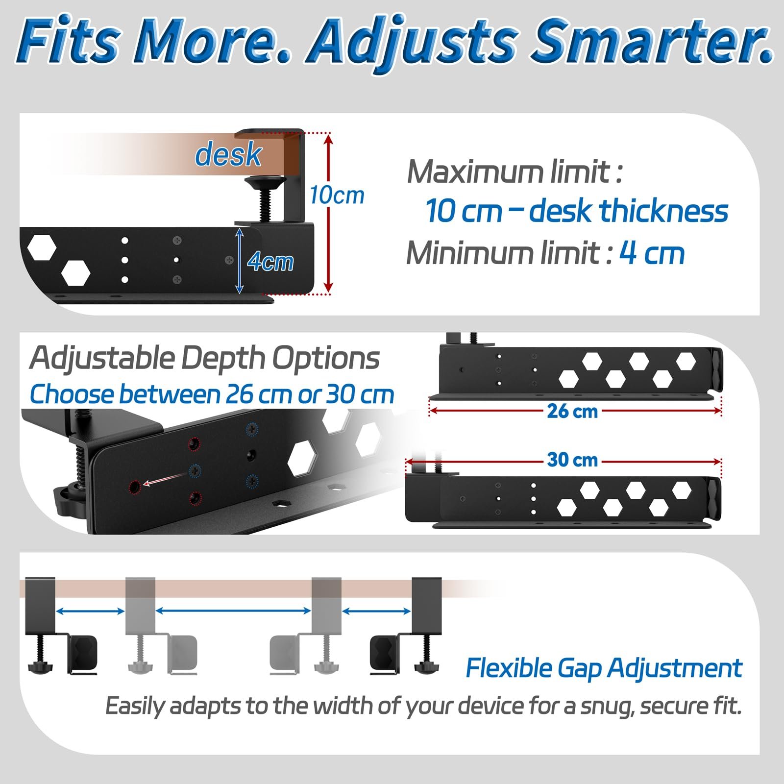 Регульований кронштейн під стіл з затискачем - не потребує свердління - сталева, фото №6