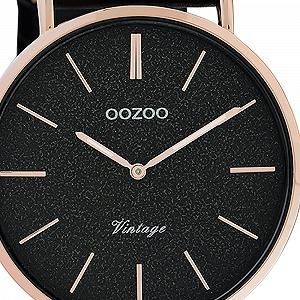 Женские Часы Oozoo Vintage Series C20209 Аналоговые Черные, Розовое золото-черный, Ремешок synthetic.ua - Фото 1