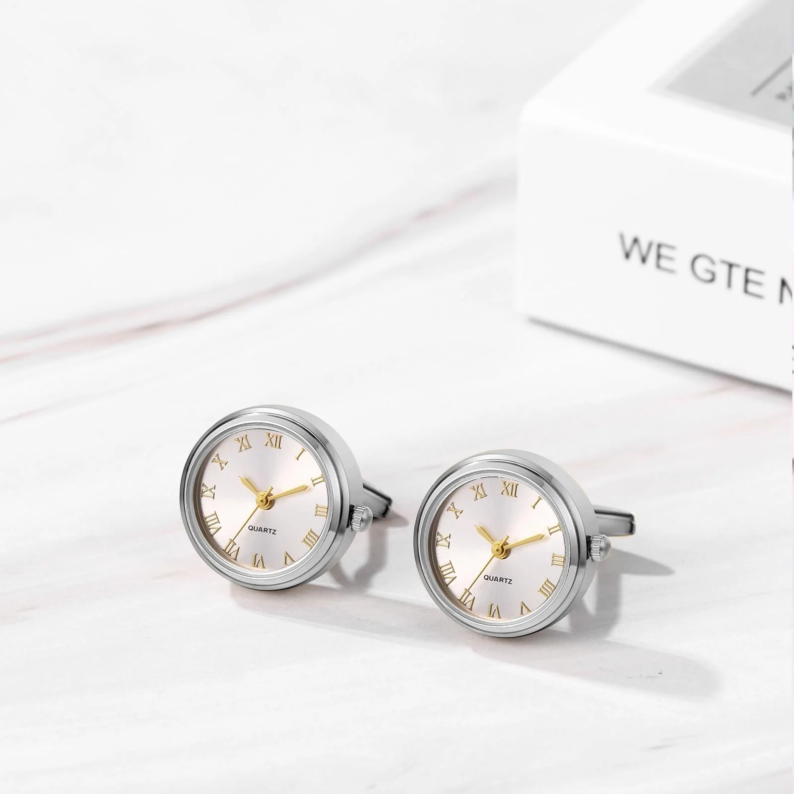 Мужские часы с запонками JewelryWe Карманные часы: Аналоговые кварцевые часы-запонка Круглый циферблат с римскими цифрами Часы-запонка Золотой/серебряный подарок для мужчин, фото №2