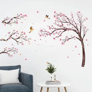 Наклейка на стіну Вишневий цвіт Птахи на гілці 171 Рожевий - Фото 1