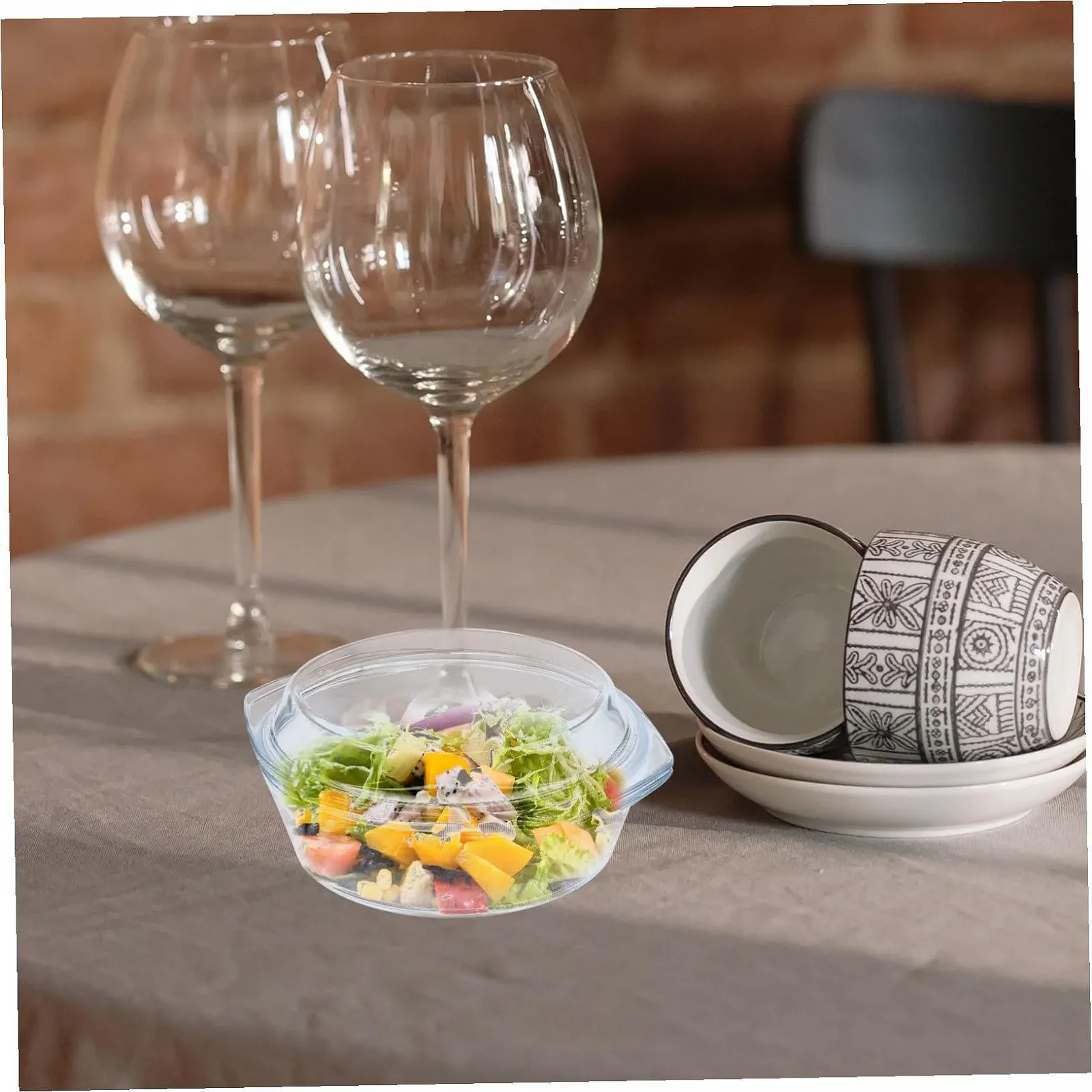 Круглая стеклянная форма для запекания Gadpiparty с крышкой и ручками из боросиликатного стекла термостойкая, фото №5