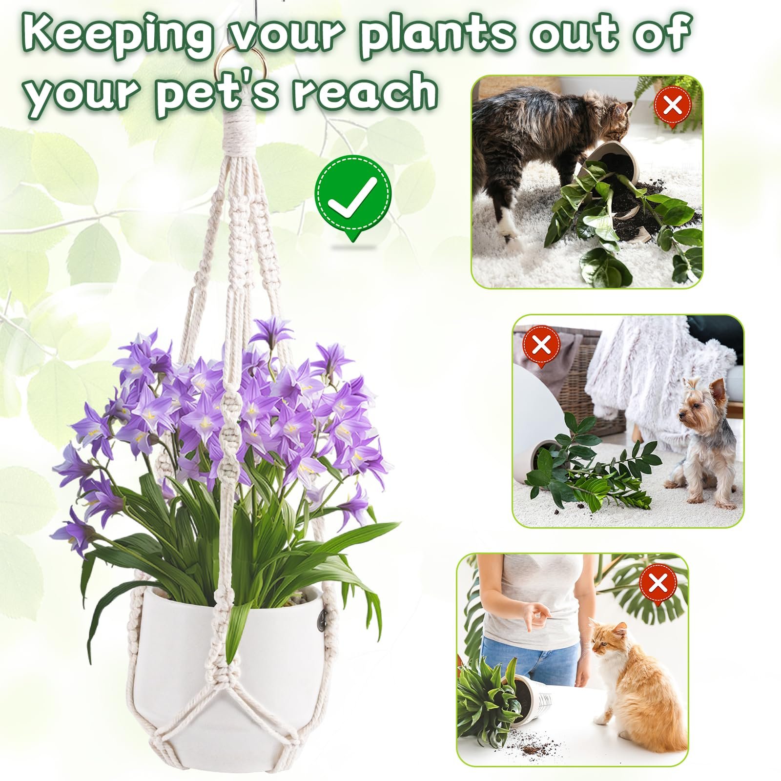 Кашпо підвісне макраме з бавовняної мотузки з гачками 2 шт, фото №5 Кашпо підвісне макраме з бавовняної мотузки з гачками 2 шт, фото №5