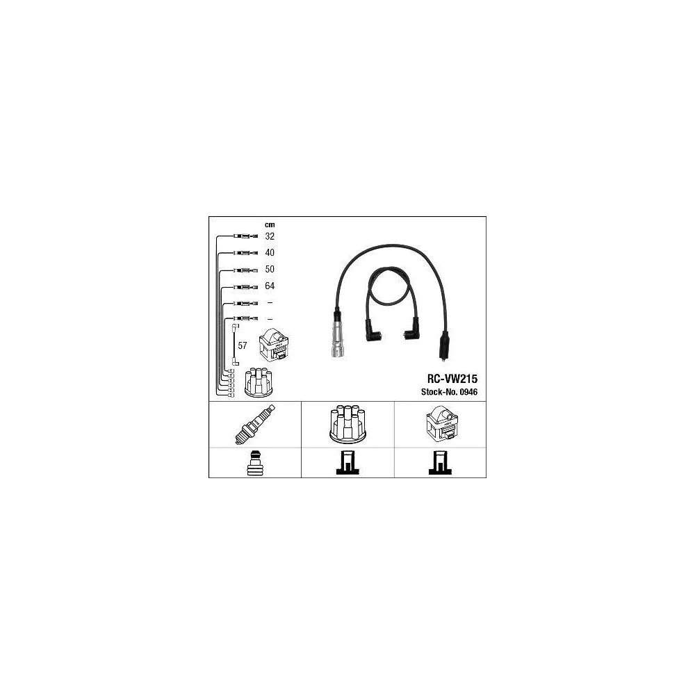 Комплект проводів запалювання NGK 0946 для AUDI SEAT SKODA VW LAMBORGHINI BENTLEY, фото №1
