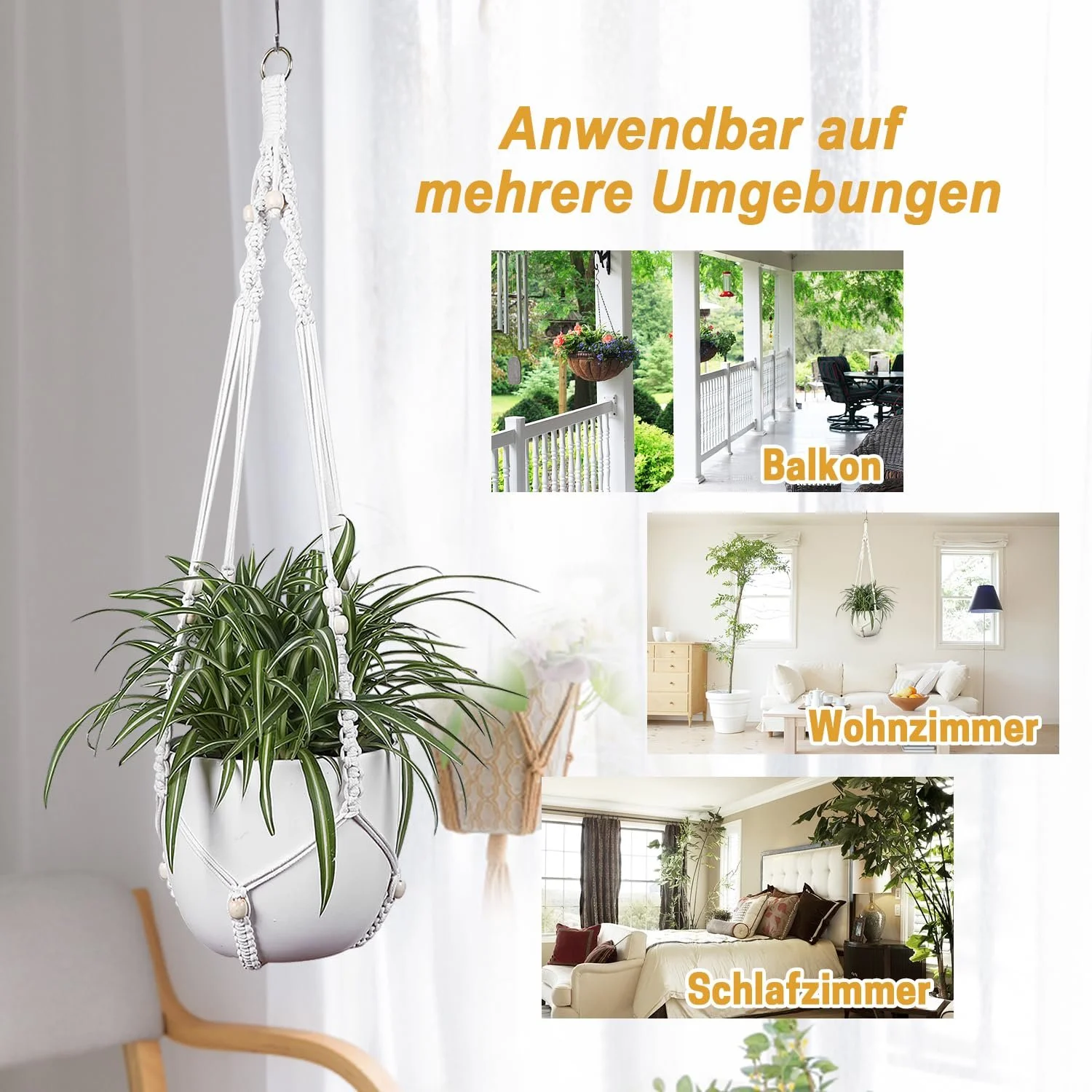 Подвесной держатель для растений макраме 2 шт 88 см хлопковый, фото №6