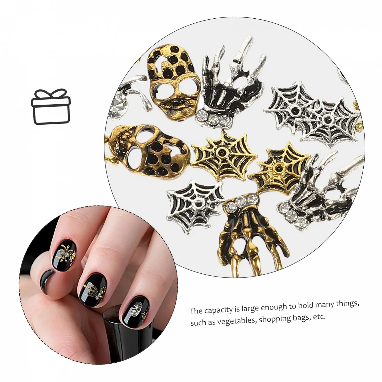 Украшения для ногтей Healvian Halloween, 32 шт, металлические, с жуткими рисунками, фото №6