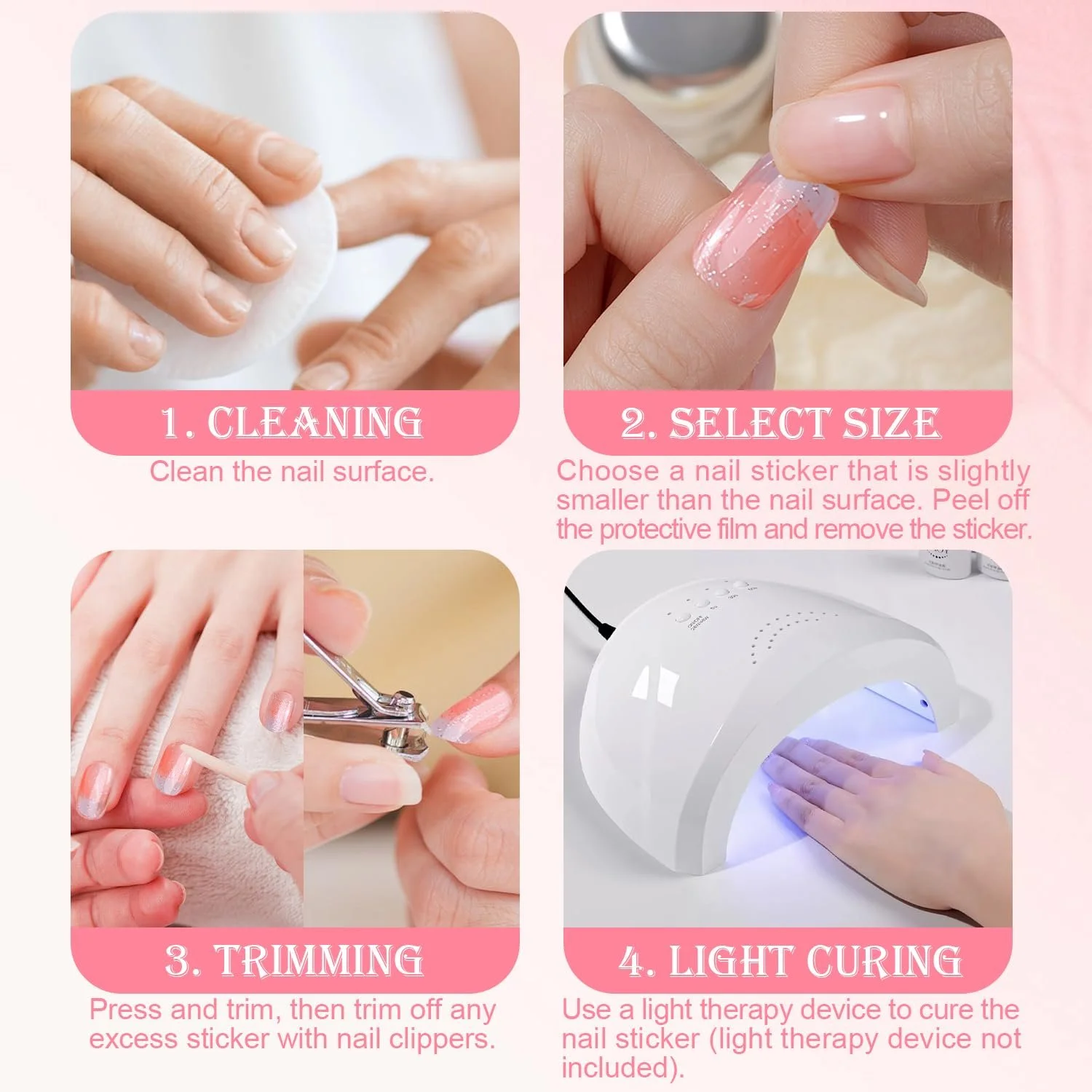 Наклейки для ногтей гелевые Semi-Cured Strips Nude Pink для UV/LED лампы, фото №6
