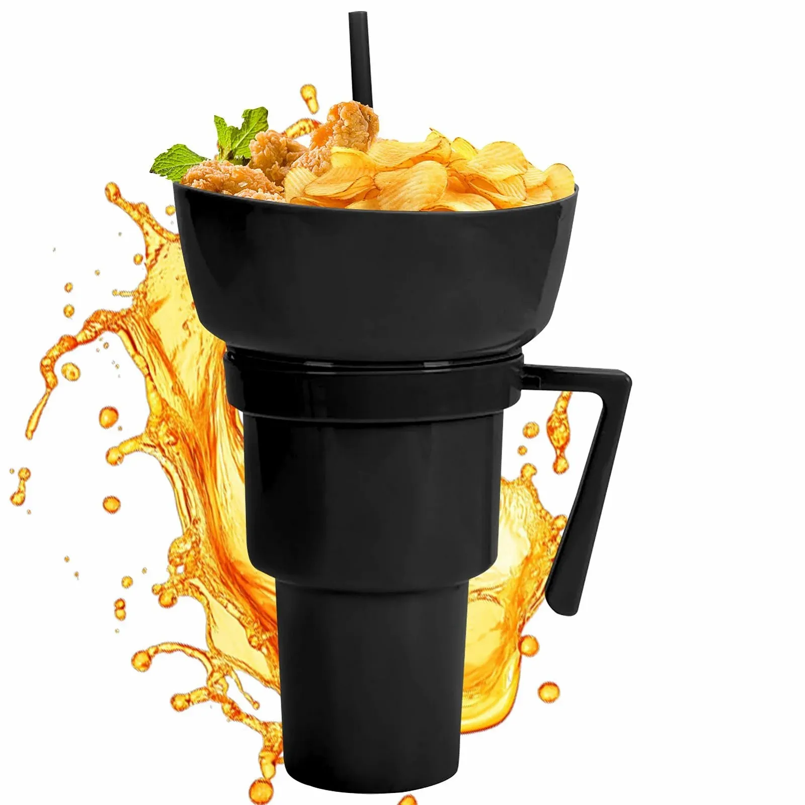 Кухоль 2-в-1 багаторазового використання для снеків та напоїв з соломинкою, фото №1 Кухоль 2-в-1 багаторазового використання для снеків та напоїв з соломинкою, фото №1