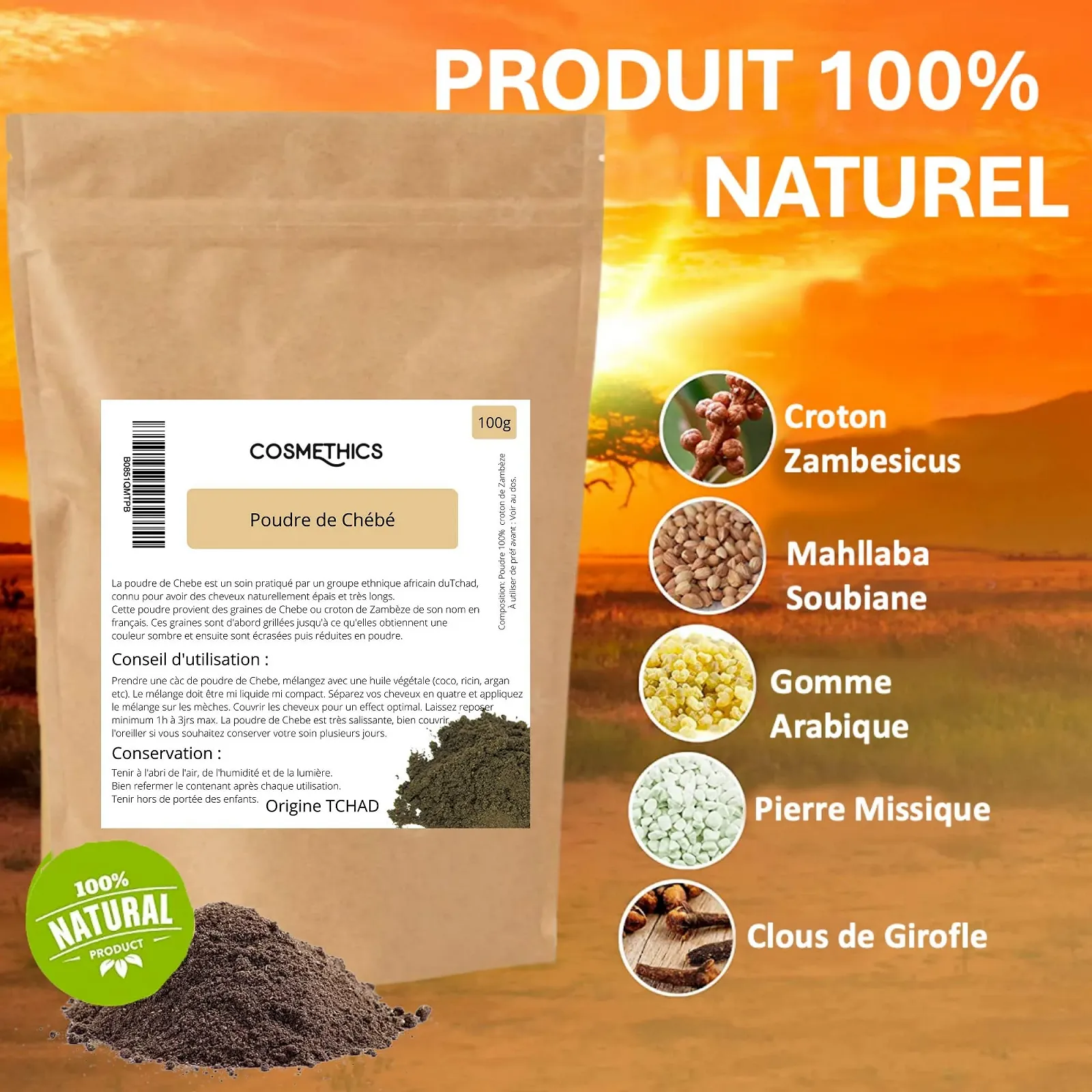 Порошок Chebbe Cosm'Ethics 100% натуральний, прискорює ріст та живить волосся, фото №3 Порошок Chebbe Cosm'Ethics 100% натуральний, прискорює ріст та живить волосся, фото №3