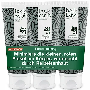 Набор для гладкой кожи при кератозе пиларис и для сухой/треснувшей кожи - Гель для душа, скраб и лосьон для мягкой и сияющей кожи - Отшелушивающая и увлажняющая формула - Фото 1