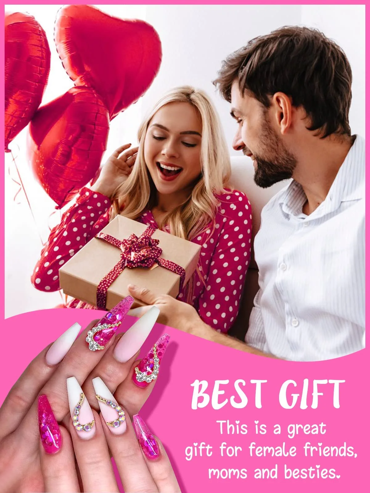 Стразы для ногтей EBANKU 3D Сердце, 30 шт. (3 стиля), фото №7