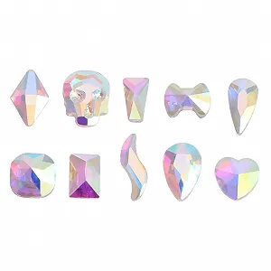 Стразы AB Holographic Flatback 100 шт. Разных форм для маникюра и творческого дизайна, блестящие украшения - Фото 1