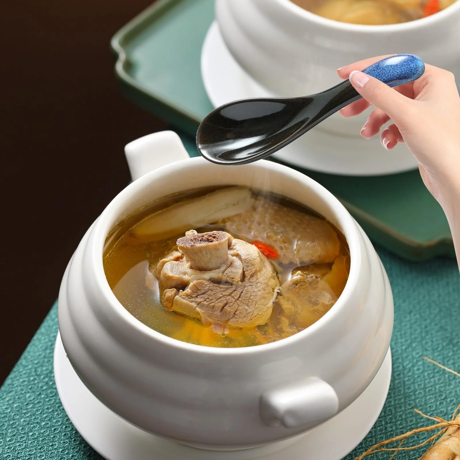 Ложка Супова Asian керамічна в японському стилі блакитна, паковання 2 шт, фото №5