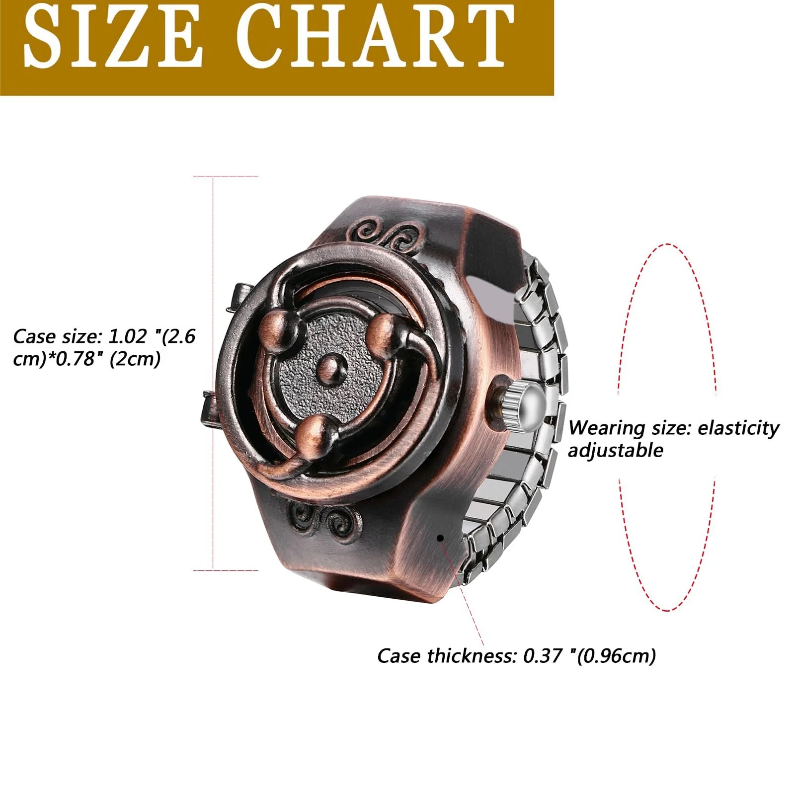 Кільце-годинник чоловічий JewelryWe Кварцовий аналоговий годинник-кільце з еластичним черепом, фото №5