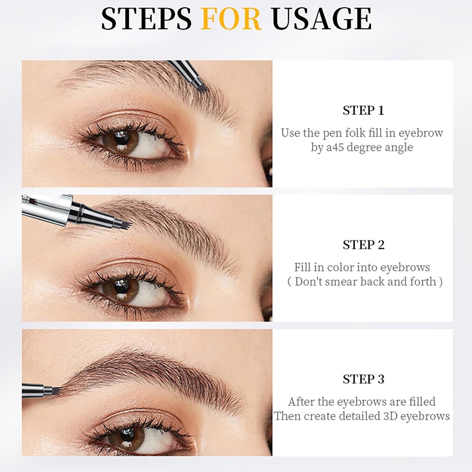Олівець для брів Anthracite 4 Tips Liquid Eyebrow Microblading Pen Micro 4 Point Long-Lasting Waterproof Natural срібний, фото №5