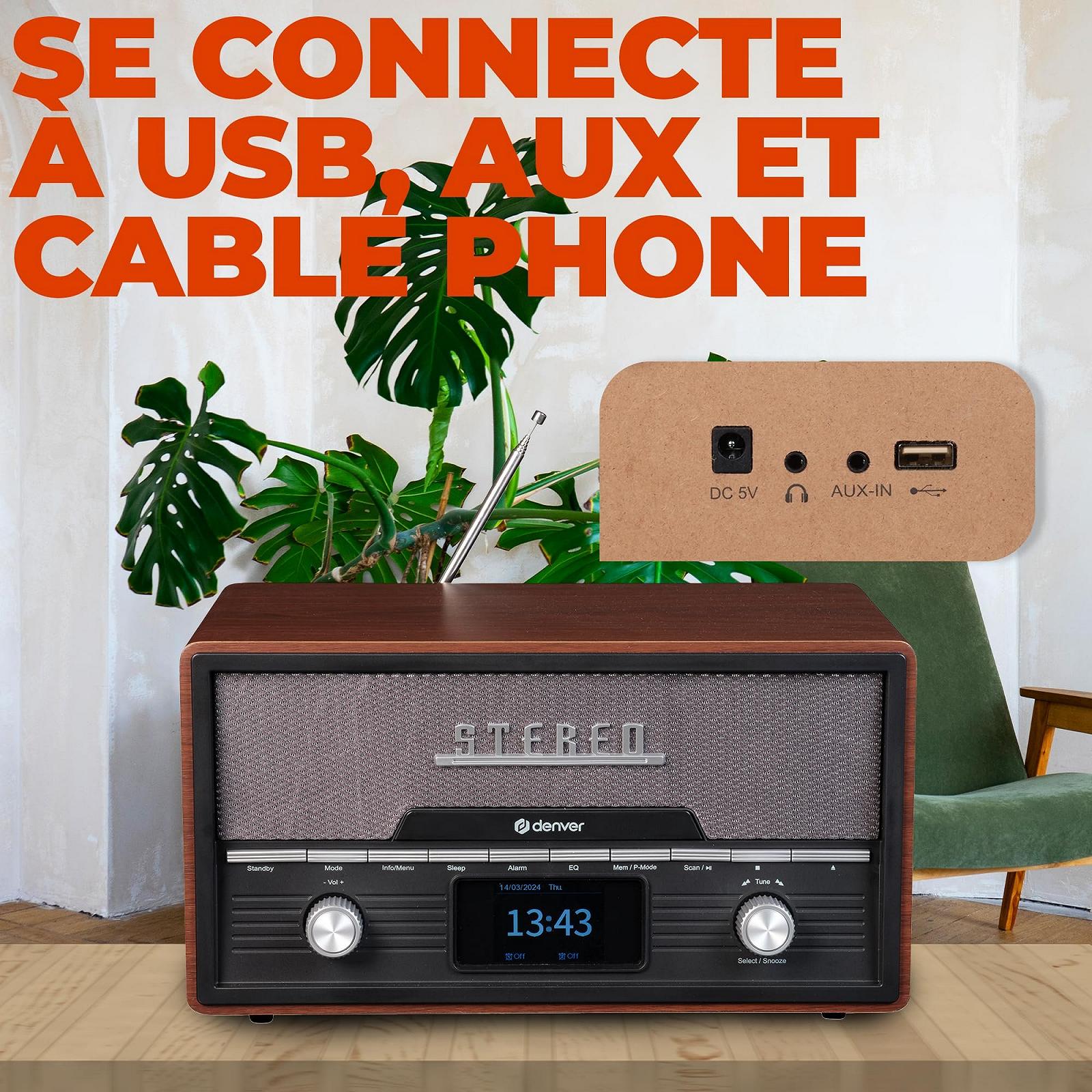 Музыкальная система Ретро Denver MDA-525DW DAB+ радио, FM, CD, Bluetooth, AUX и USB - 2 x 50 Вт колонки, цветной дисплей и функция будильника, фото №8