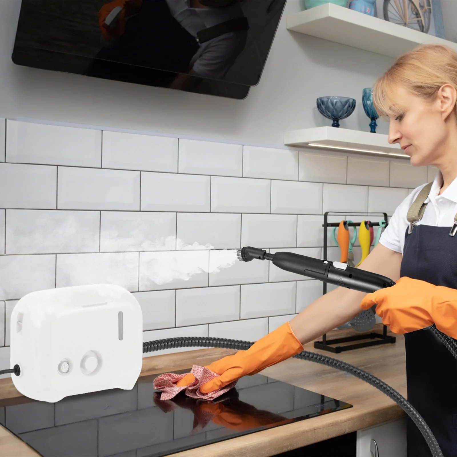 Портативный пароочиститель GOPLUS 1600 Вт 3 бар 1 л White 9 аксессуаров, фото №4