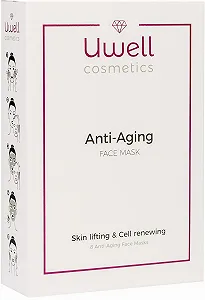 Маска для лица UWELL Cosmetics Anti-Ageing, премиальная тканевая маска, гидрогелевая флисовая маска с алоэ вера, омоложение кожи, уменьшение морщин, веганская, проста в использовании, 8 шт. в упаковке - Фото 1
