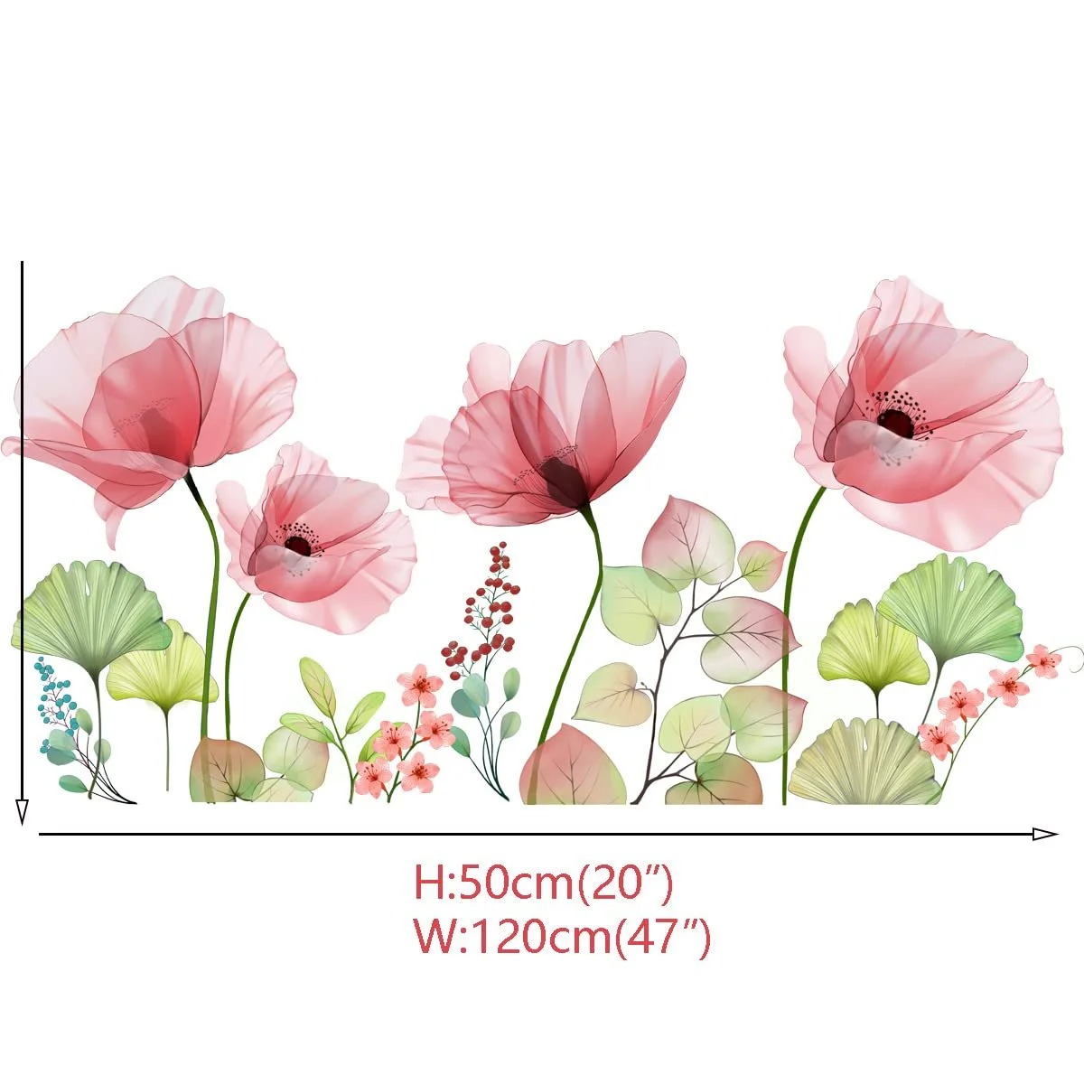 Наклейка на стіну Runtoo Рожеві квіти Маки Велика для дитячої вітальні спальні Рожева, фото №4