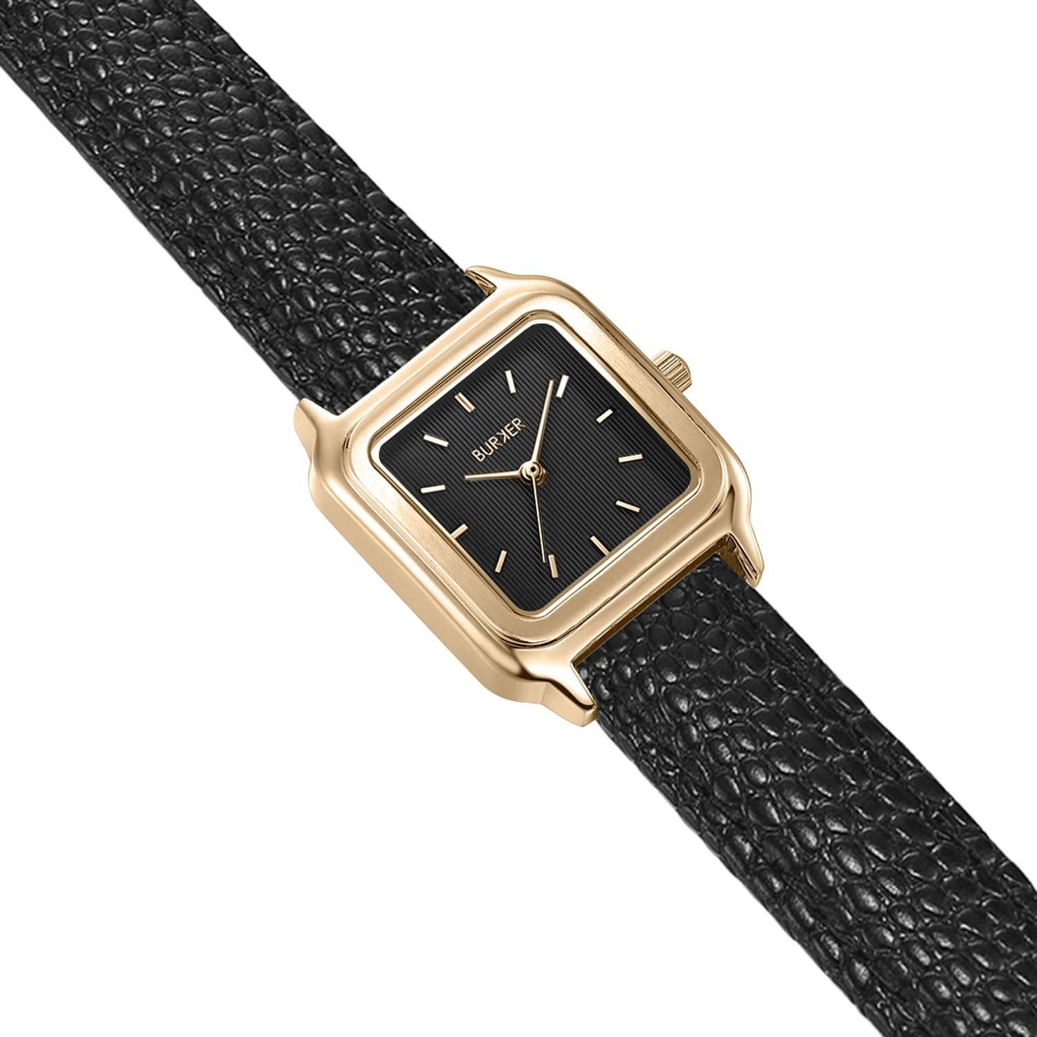 Женские часы BURKER Macy Квадратные Аналоговые Кварцевые 26 мм Золотой Черный/Черная Кожа, фото №3
