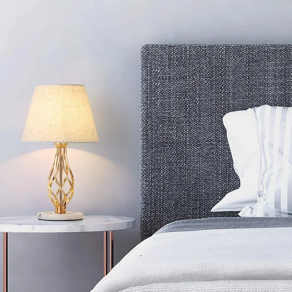 Настільні лампи LIANTRAL Набір 2 шт. Мармурова основа Лляний абажур Рожеве золото, фото №5