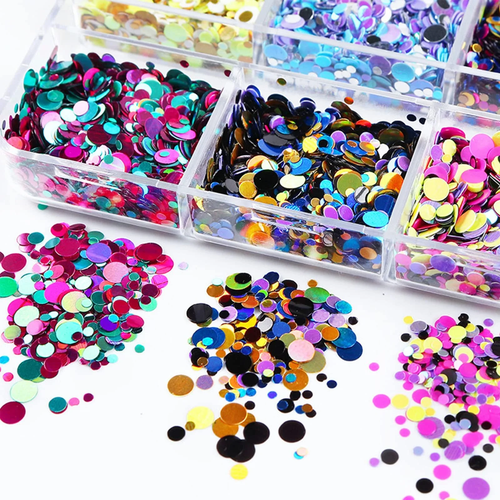 Блестки для ногтей круглые хлопья для ногтей для дизайна ногтей смешанных размеров наклейки для маникюра конфетти блестки, фото №3 Блестки для ногтей круглые хлопья для ногтей для дизайна ногтей смешанных размеров наклейки для маникюра конфетти блестки, фото №3