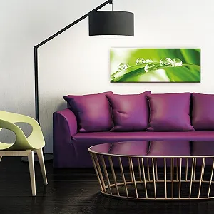 Скляна картина artissimo AG1925A Leaf & Drops 80 x 30 см Зелений synthetic.ua - Фото 1