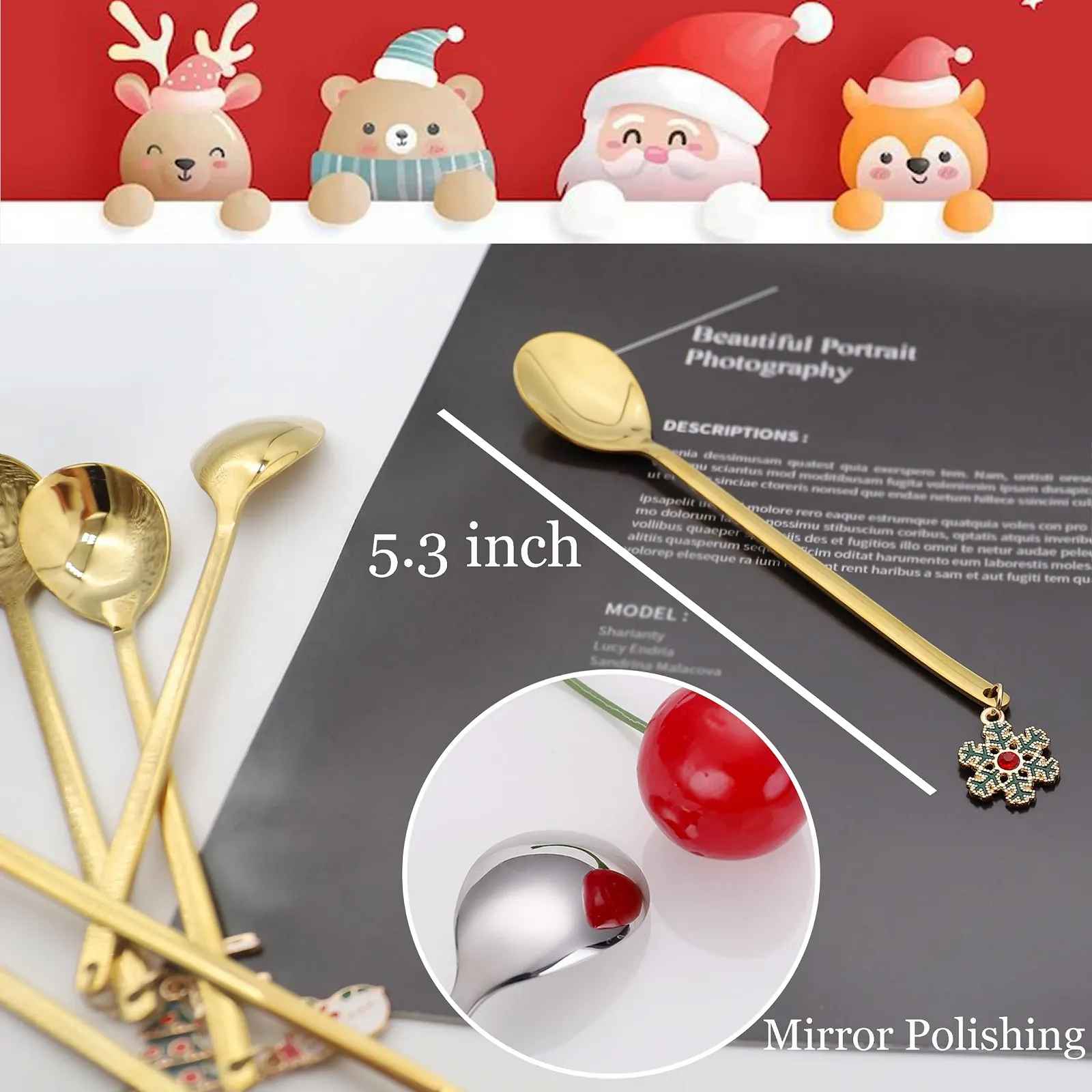 Ложка Кавова з нержавіючої сталі Різдвяна Срібна, фото №2