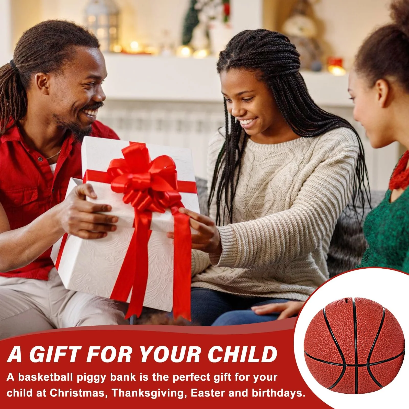 Скарбничка Баскетбольний м'яч 15 x 14 см Червона, фото №4