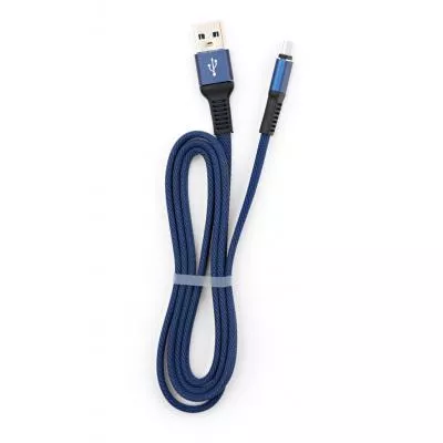 Дата кабель USB 2.0 AM to Micro 5P 1m flat nylon blue Vinga VCPDCMFNB1B, фото №5