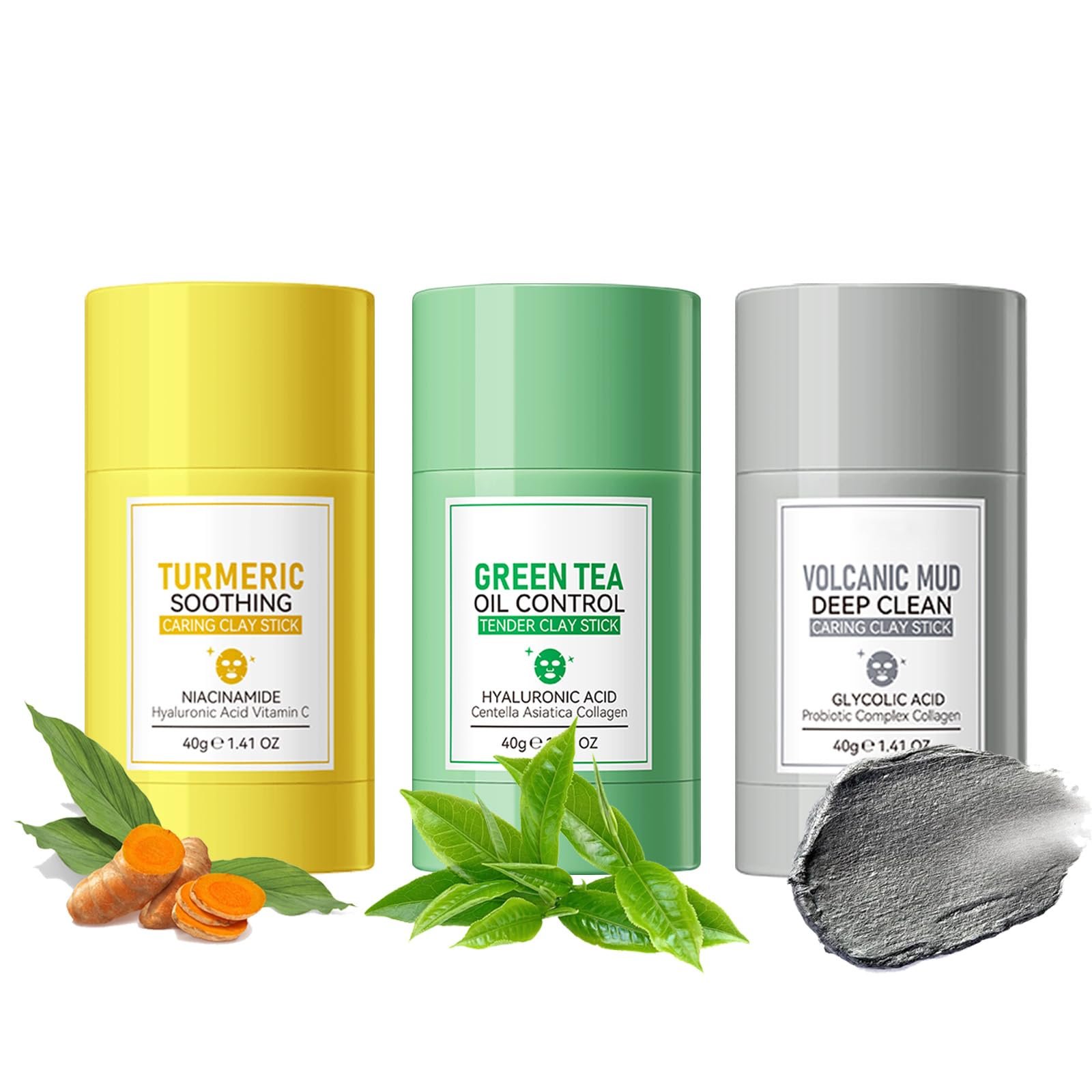 Маска Глиняная Soleneva Набор 3 шт. Зеленый чай, Куркума, Грязь, фото №1