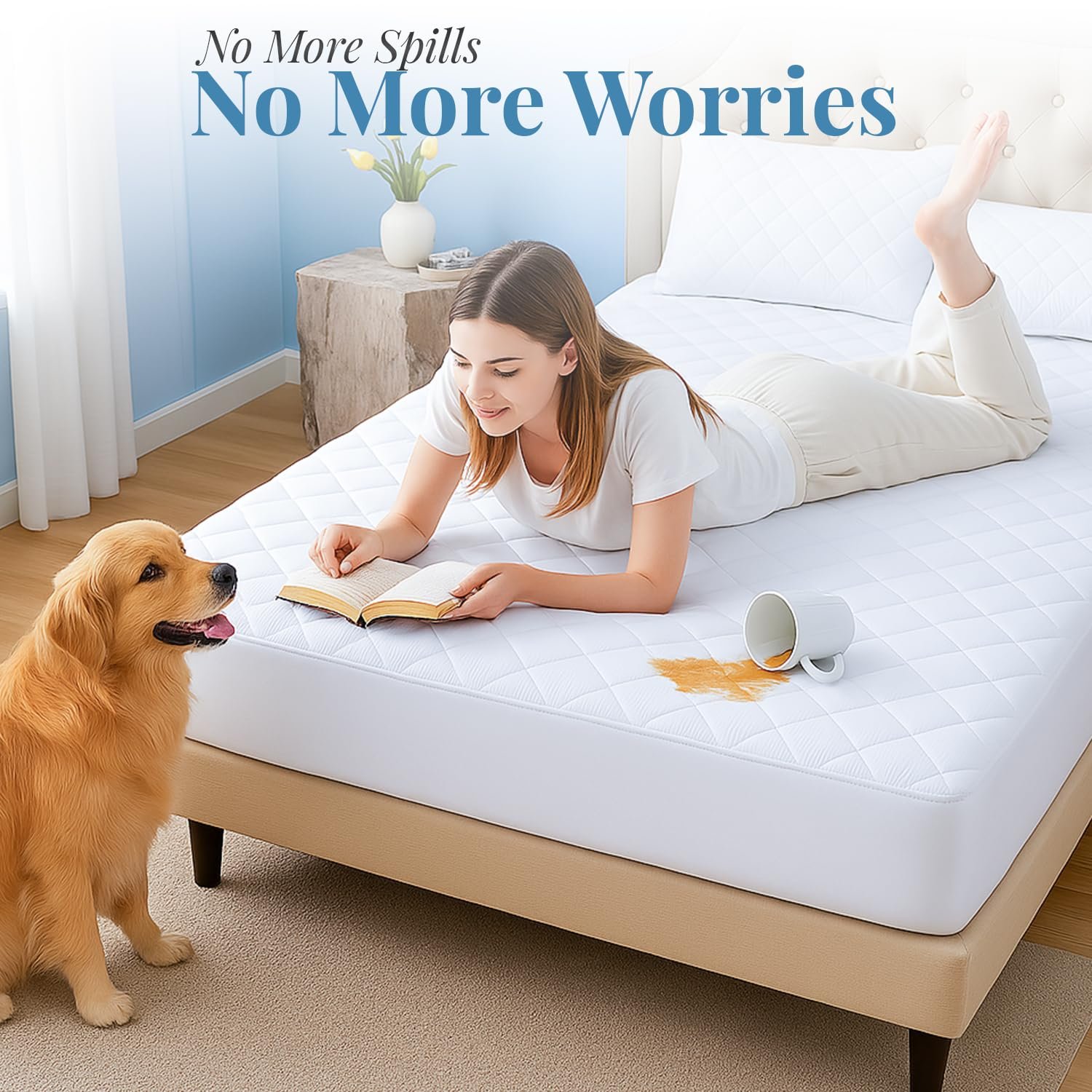 Наматрацник Acrali Home Quilted Waterproof King Size Багатошаровий Суперпоглинаючий Нековзний З Еластичною Спідницею, Можна Прати в Машинці Антиалергенний Дихаючий, фото №3
