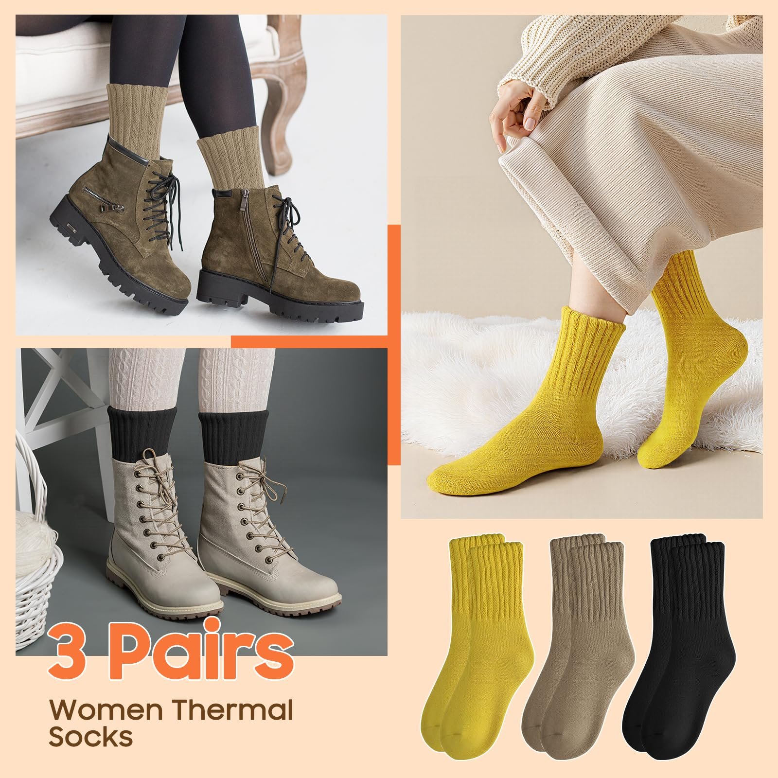 Термоноски Женские 3 пары - Зимние Теплые Носки для походов Плотные Рабочие Носки Стопперы для походов Дома Отдыха EU 35-42, фото №2