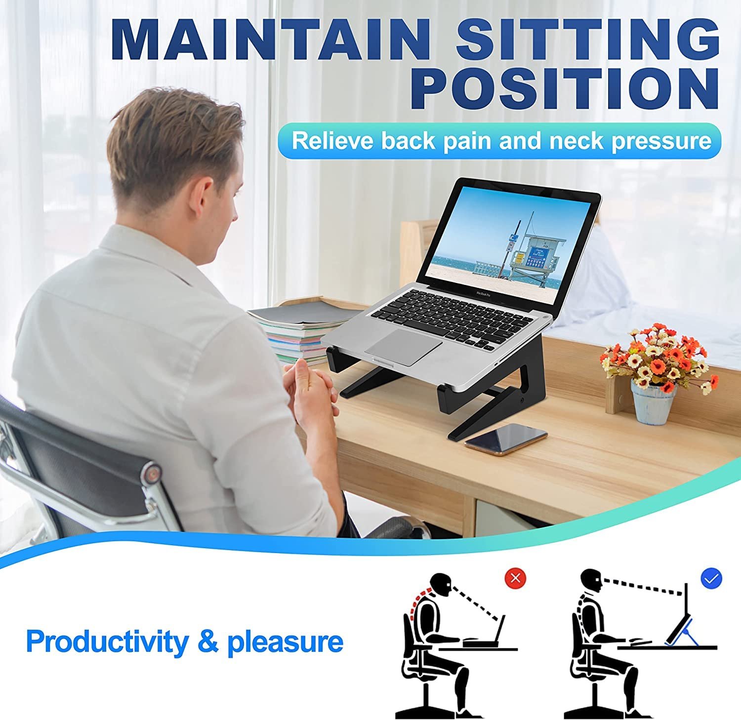 Подставка для ноутбука деревянная Konsol, эргономичная универсальная подставка для ноутбука, совместимая с 10-15 дюймовыми устройствами, настольная подставка для ноутбука, вертикальная подставка для ноутбука (красная), фото №3