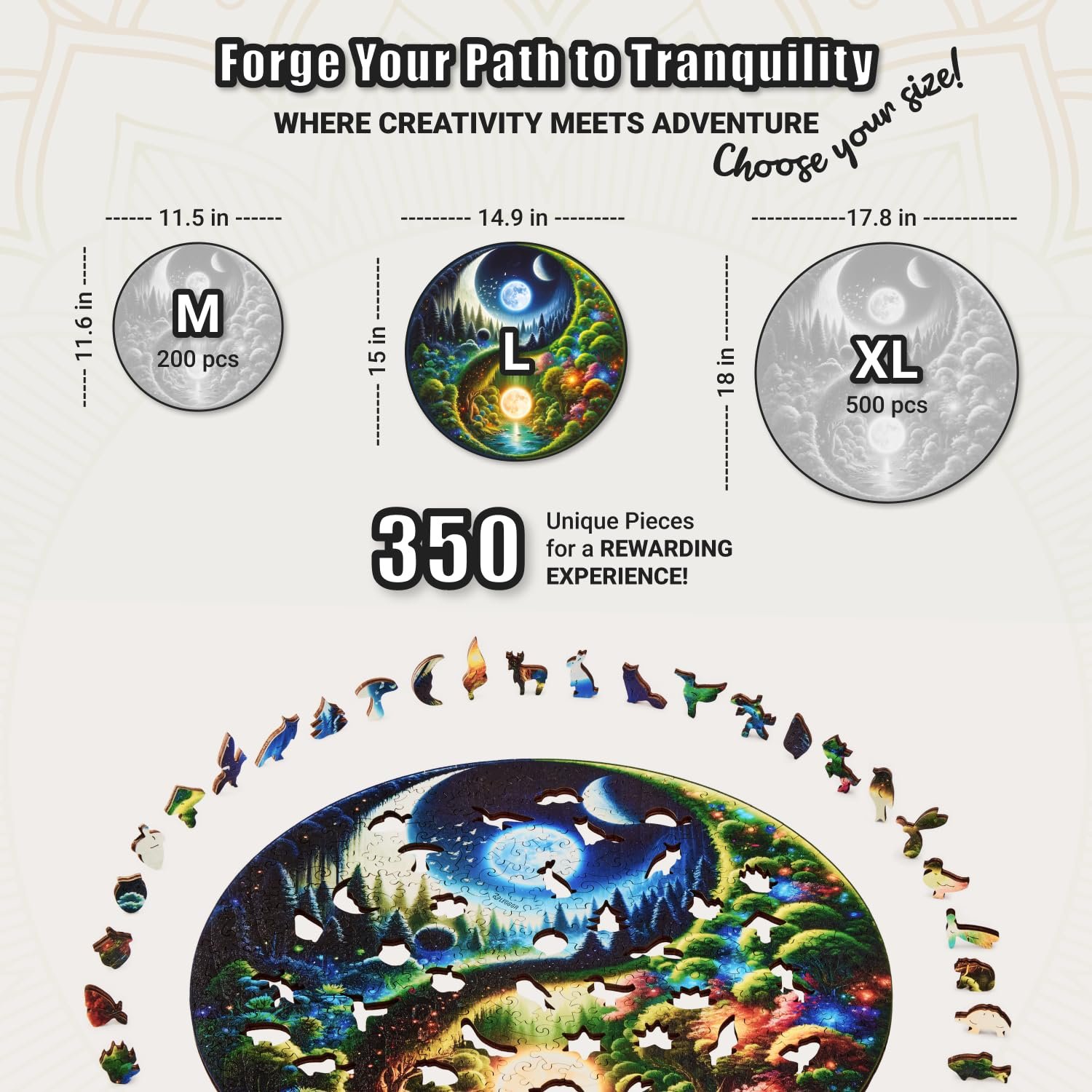 Дерев'яний пазл LEOGOR Yin Yang 350 деталей 15 x 14.9 дюймів, фото №6