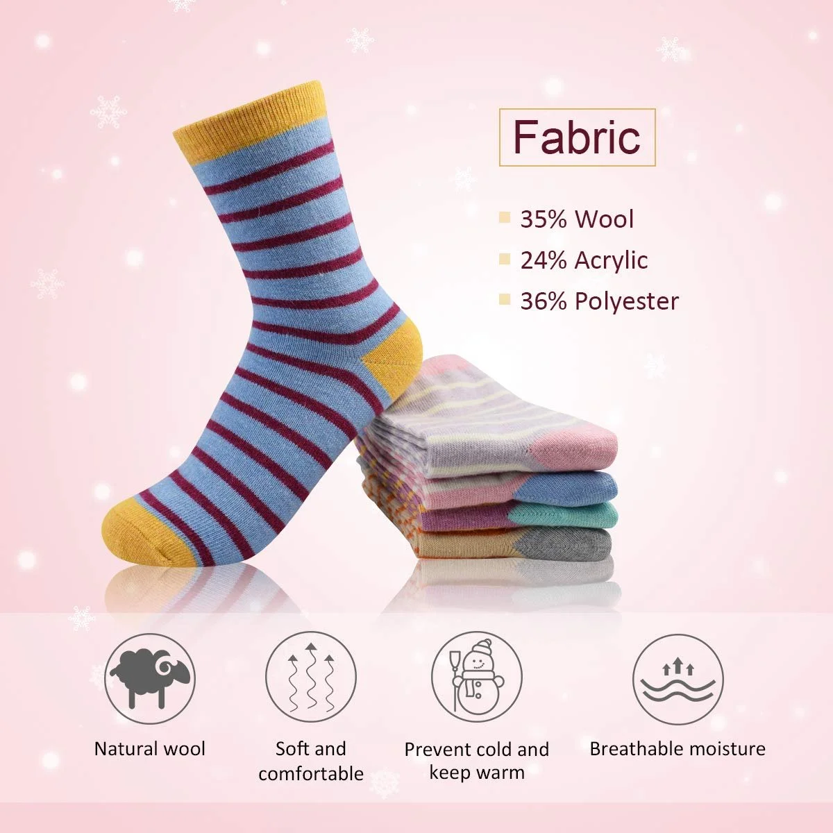 Жіночі шкарпетки La Dearchuu вовняні 5 пар Розмір 35-40, фото №4