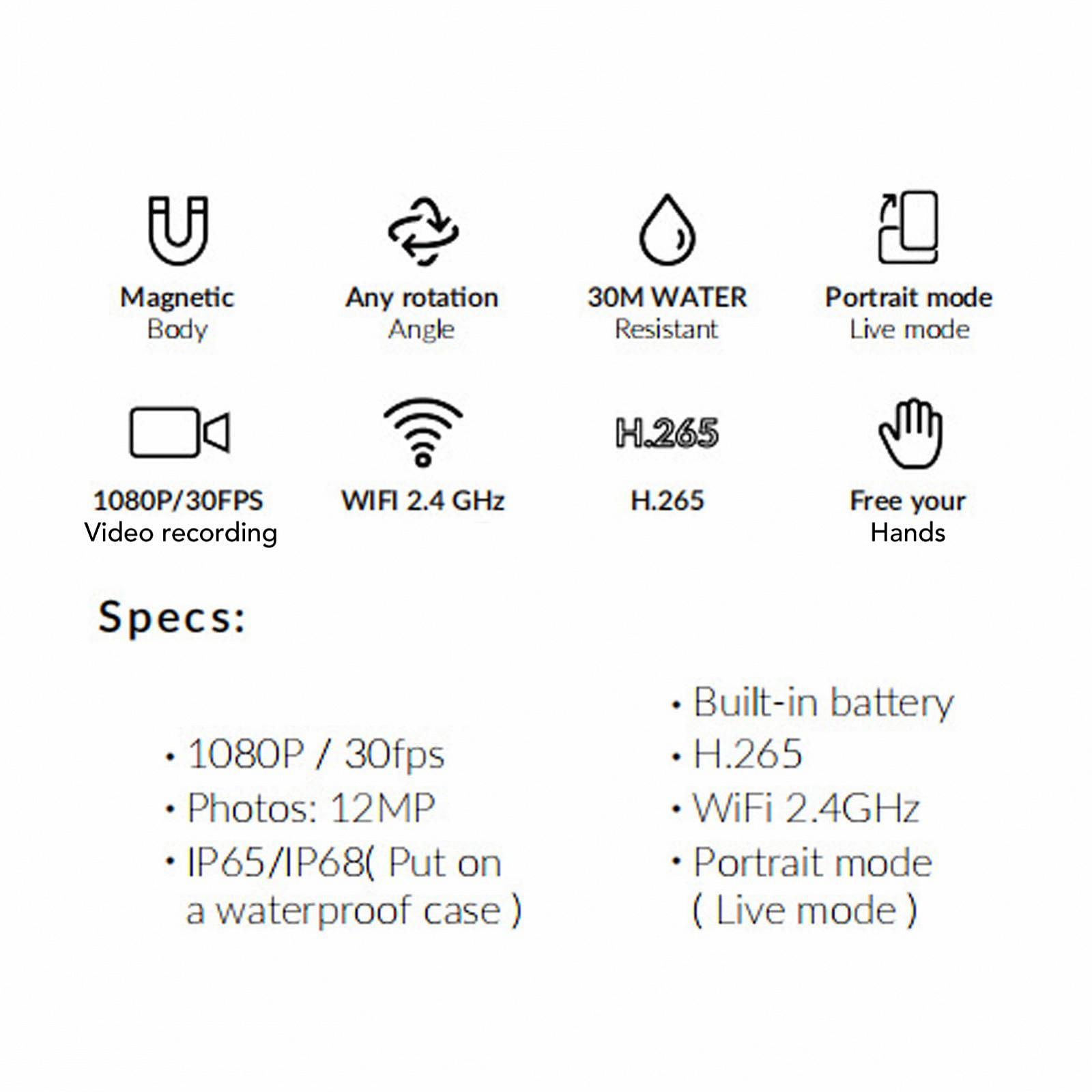 Камера Huairdum Haustierkamera Легкая Маленькая Магнитная Чёрная, фото №3 Камера Huairdum Haustierkamera Легкая Маленькая Магнитная Чёрная, фото №3