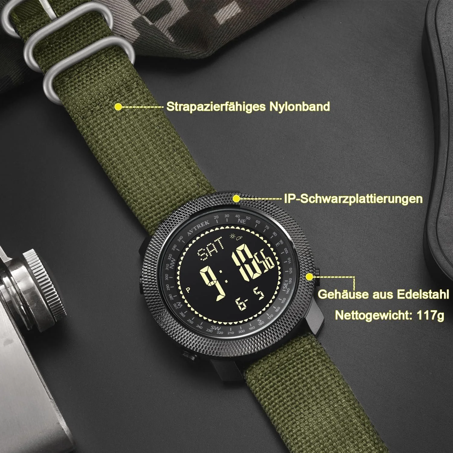 Цифровий Годинник AVTREK Military для Чоловіків, Спортивний Годинник з Компасом, фото №6