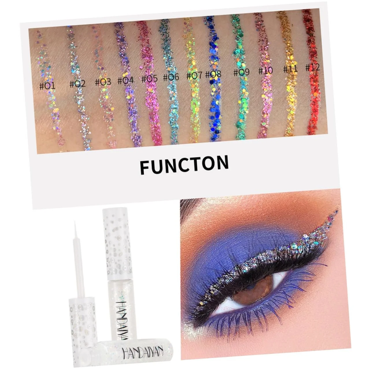 Підводка для очей MUSISALY 12 x Різнокольорові блискітки, фото №5 Підводка для очей MUSISALY 12 x Різнокольорові блискітки, фото №5