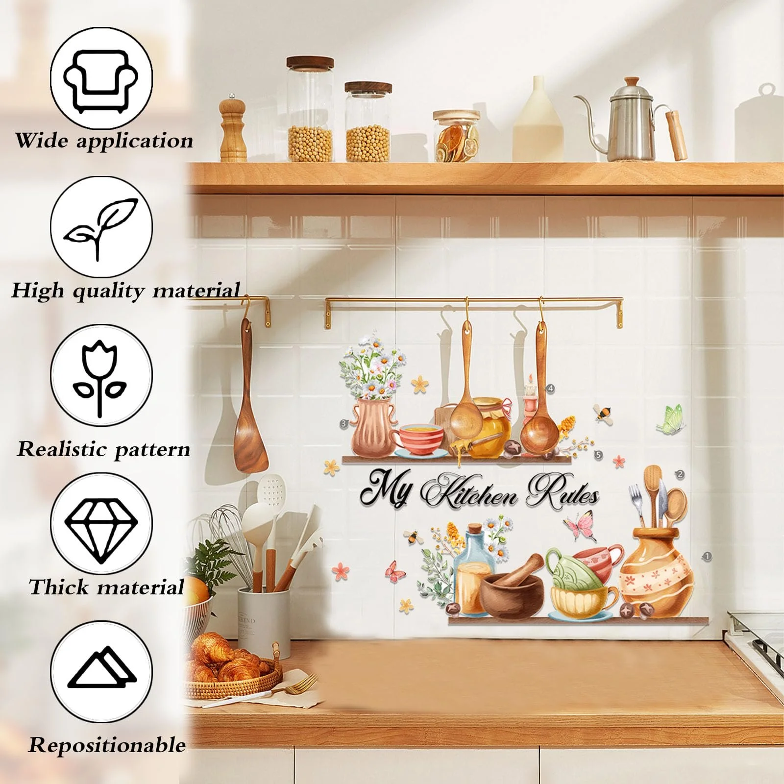 Наклейка на стіну Kitchen Tableware Teapot 80 х 60 см, фото №4