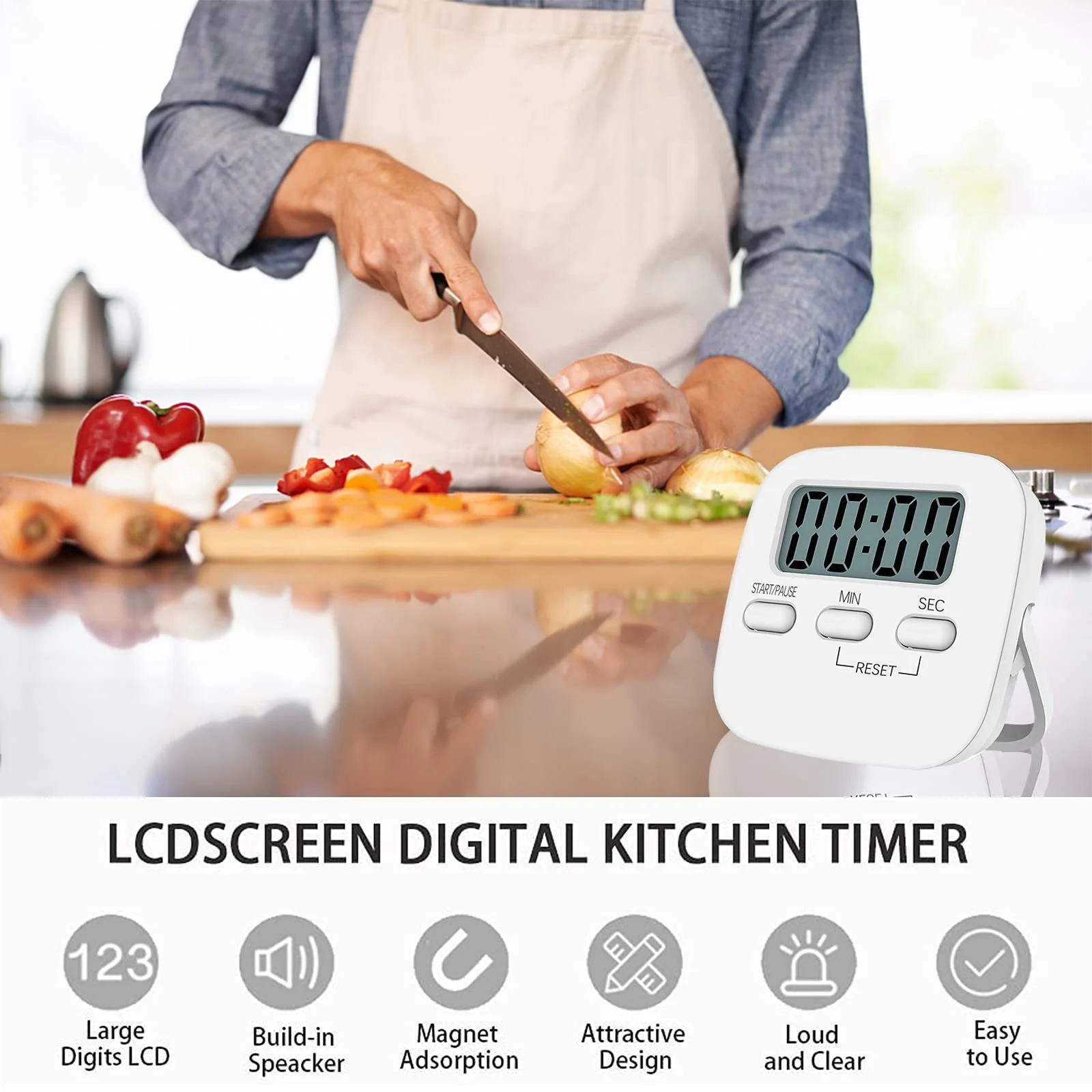 Кухонный таймер NIAGUOJI Digital Kitchen Timer с большим ЖК-дисплеем белый, фото №4 Кухонный таймер NIAGUOJI Digital Kitchen Timer с большим ЖК-дисплеем белый, фото №4