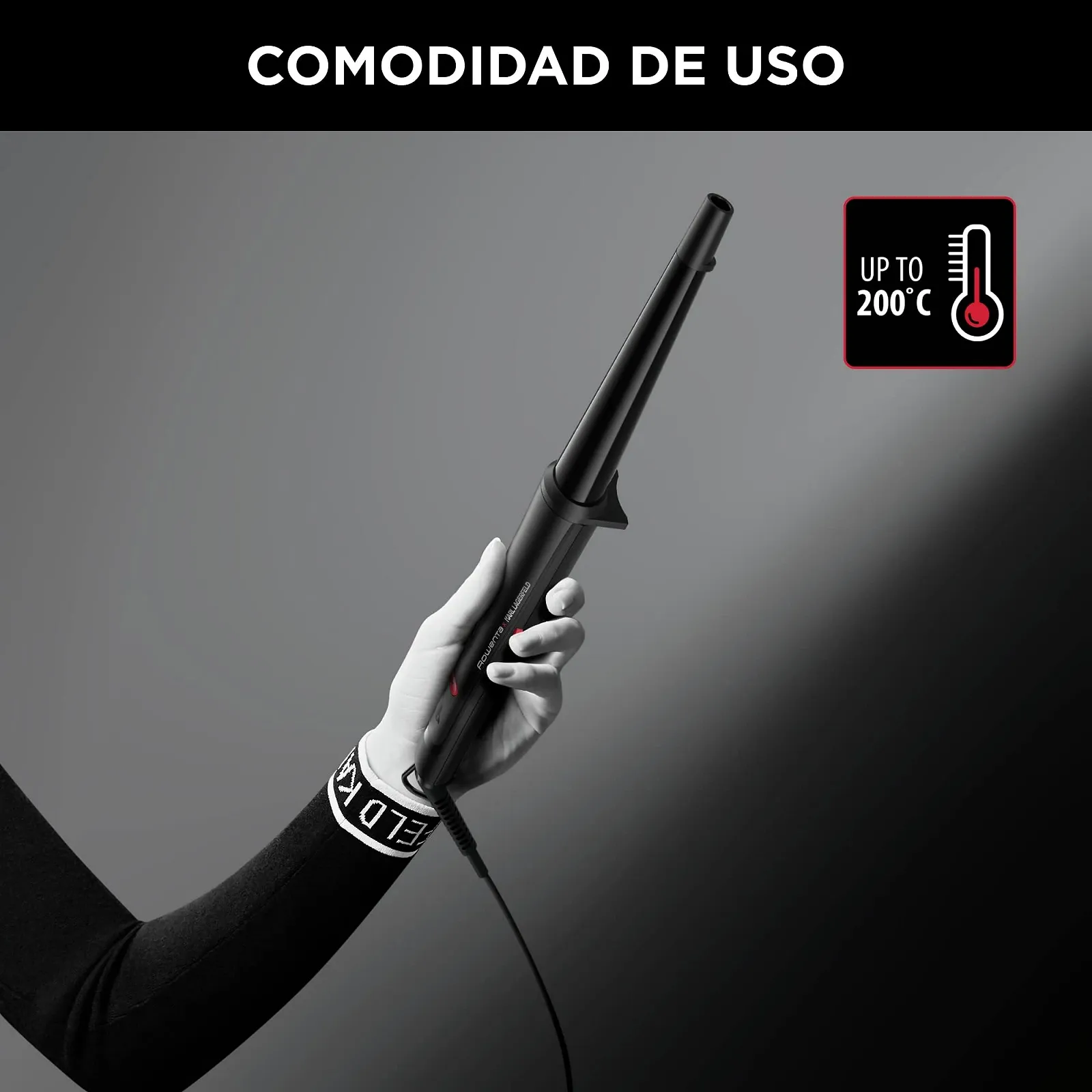 Конусная плойка Rowenta Karl Lagerfeld CF324L Keratin & Glow 200°C Black, фото №5